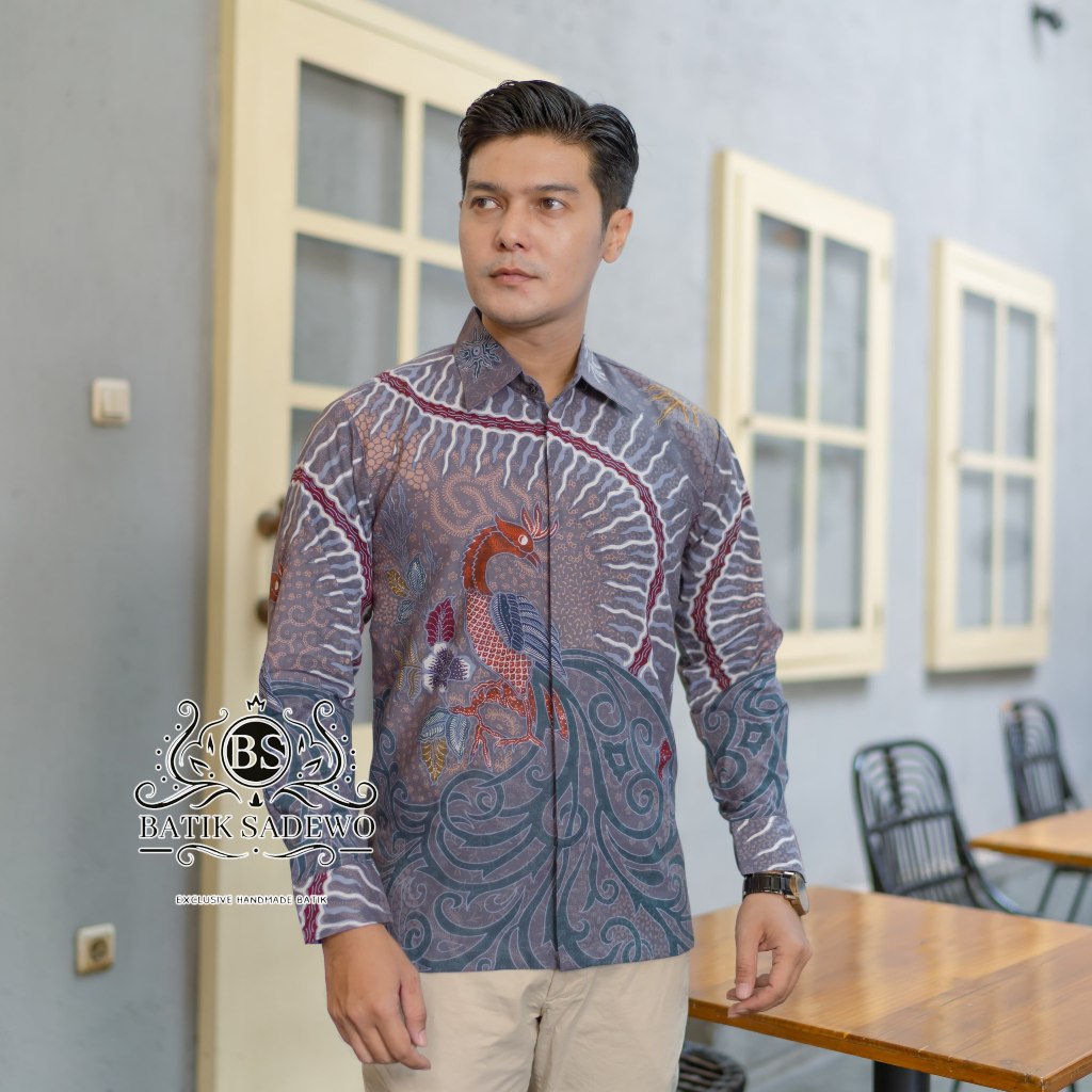 Kemeja Batik Tulis Pria Lengan Panjang Trikot Kombinasi Print Lilin Motif Akatsuki