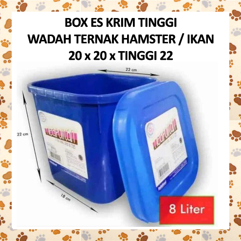 E56OPN Ember Box Bekas Es Krim 8 Liter TINGGI BIRU Wadah Kotak Ternak Hamster Mencit Kandang Cupang 