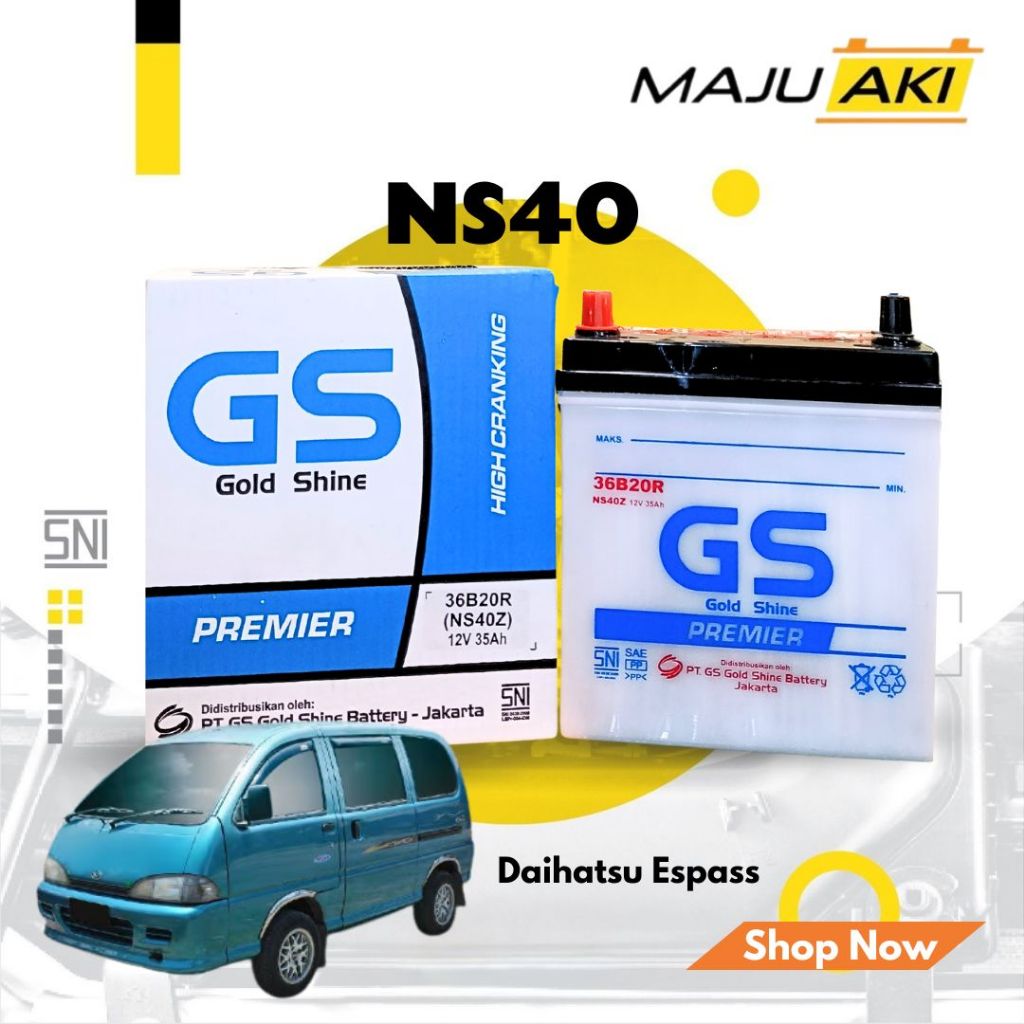 Aki Mobil Daihatsu Espass Aki Basah GS Gold Shine Dry Charge Premier NS40 12V 32Ah