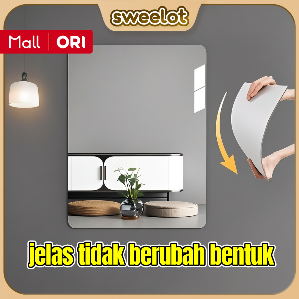 Cermin lembut persegi, perekat diri, cermin rias panjang penuh, lensa kamar mandi akrilik ukuran kec
