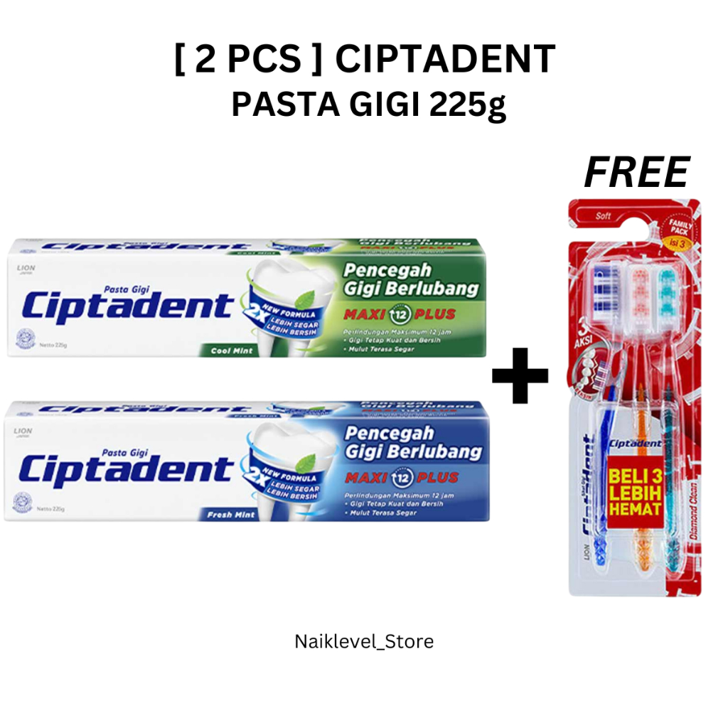 [ 2 Pcs Pasta Gigi 225g + 1 Pack Gigi ] Ciptadent pasta gigi Free Sikat gigi