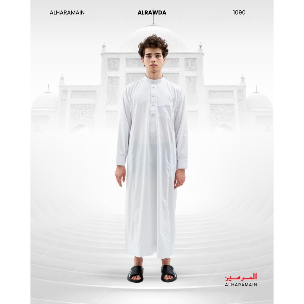 ALRAWDA by Alharamain Jubah / Gamis Pria Dewasa Slimfit Premium Series (1090) | Putih | Putih Tulang