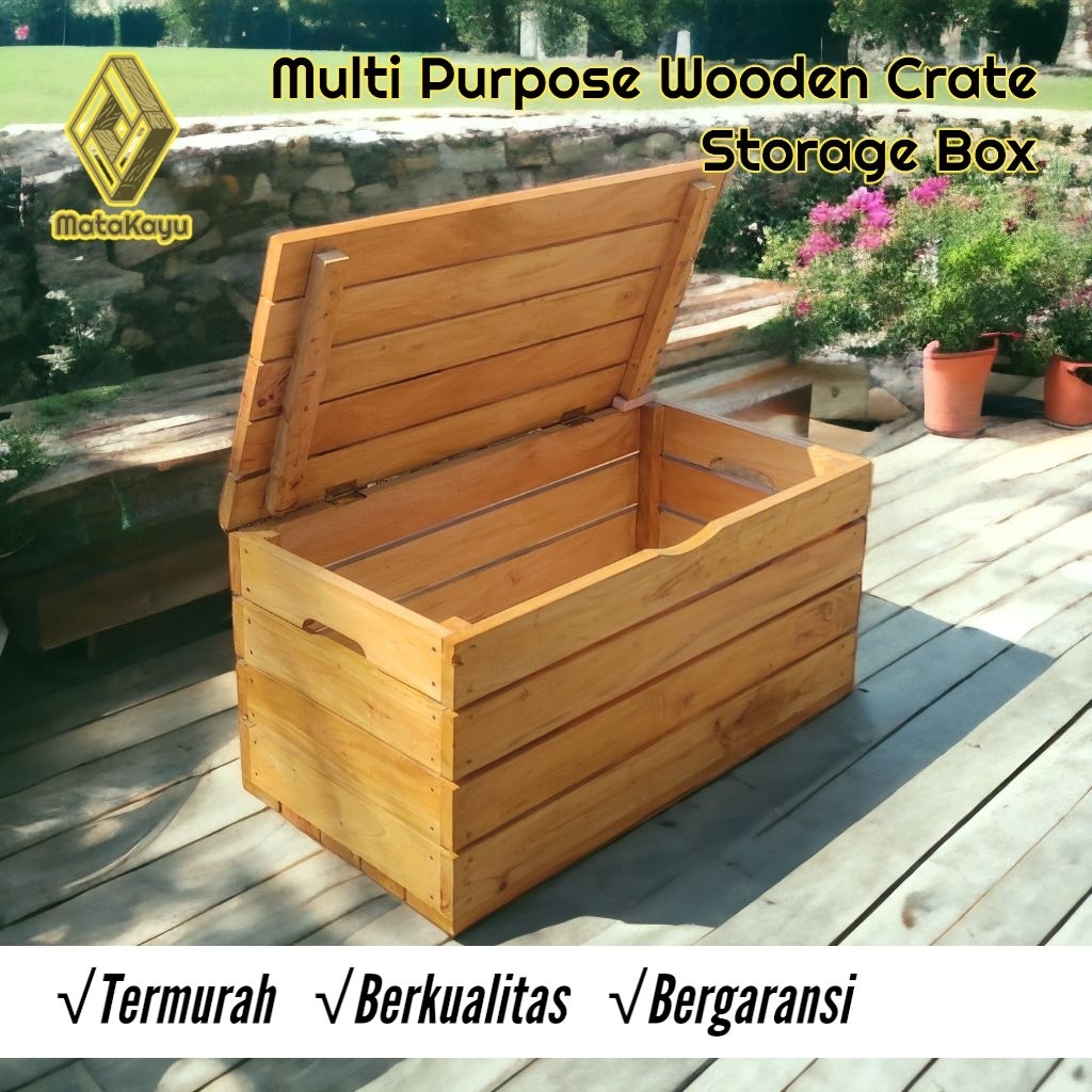 Wooden crate L-60 kotak peti kayu tutup storage box penyimpanan serbaguna