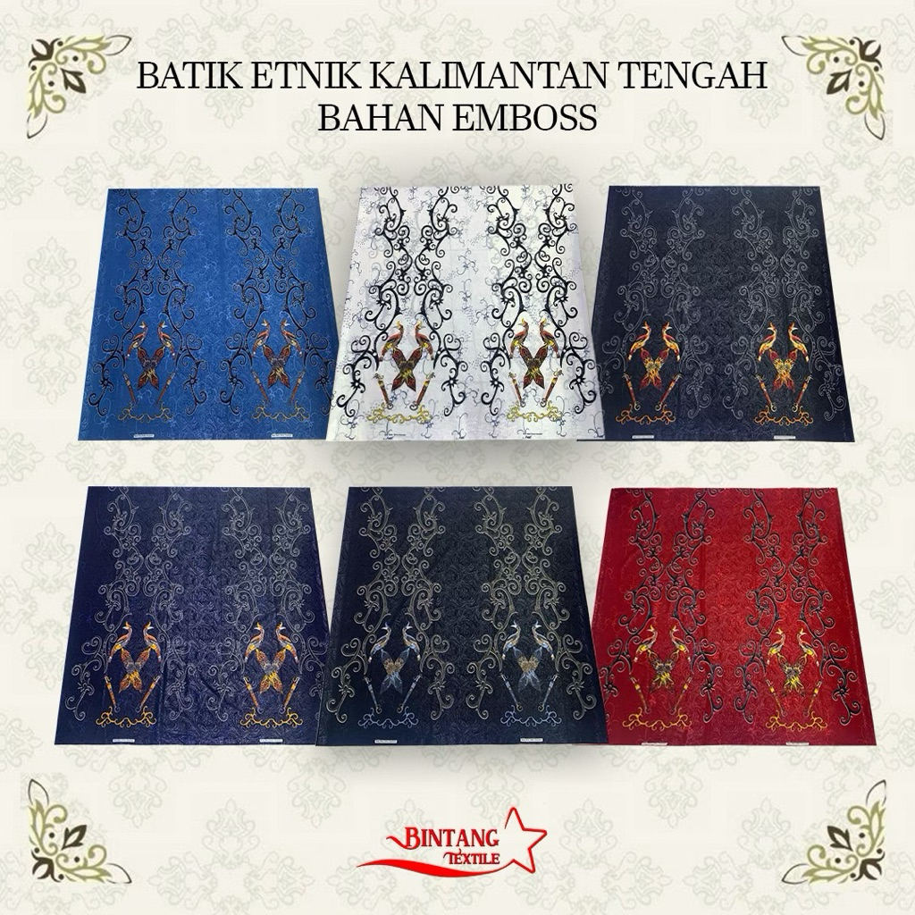 Kain Batik Khas Dayak Kalimantan Tengah bahan Tissue Embossed Premium Quality - Harga per setengah m