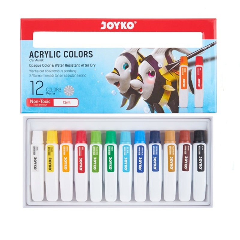 JOYKO Cat Acrylic 12 Warna 12 Ml Set Paint Cat Lukis Akrilik/CAT AKRILIK MURAH