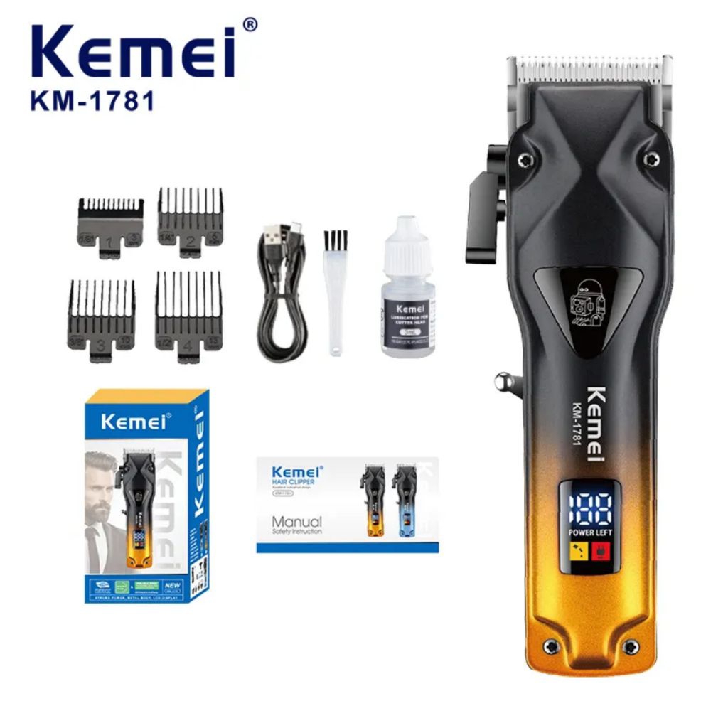 KEMEI KM 1781 ALAT CUKUR RAMBUT KEMEI TERBARU STRONG POWER  7000 RPM METAL BODY LCD DISPLAY