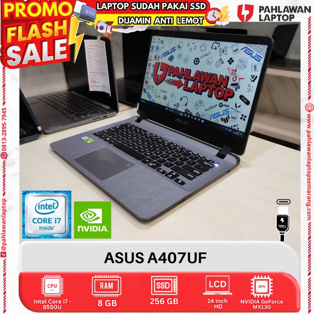 LAPTOP ASUS A407UF Core i7 GEN 8 RAM 8GB SSD 256GB DUAL VGA