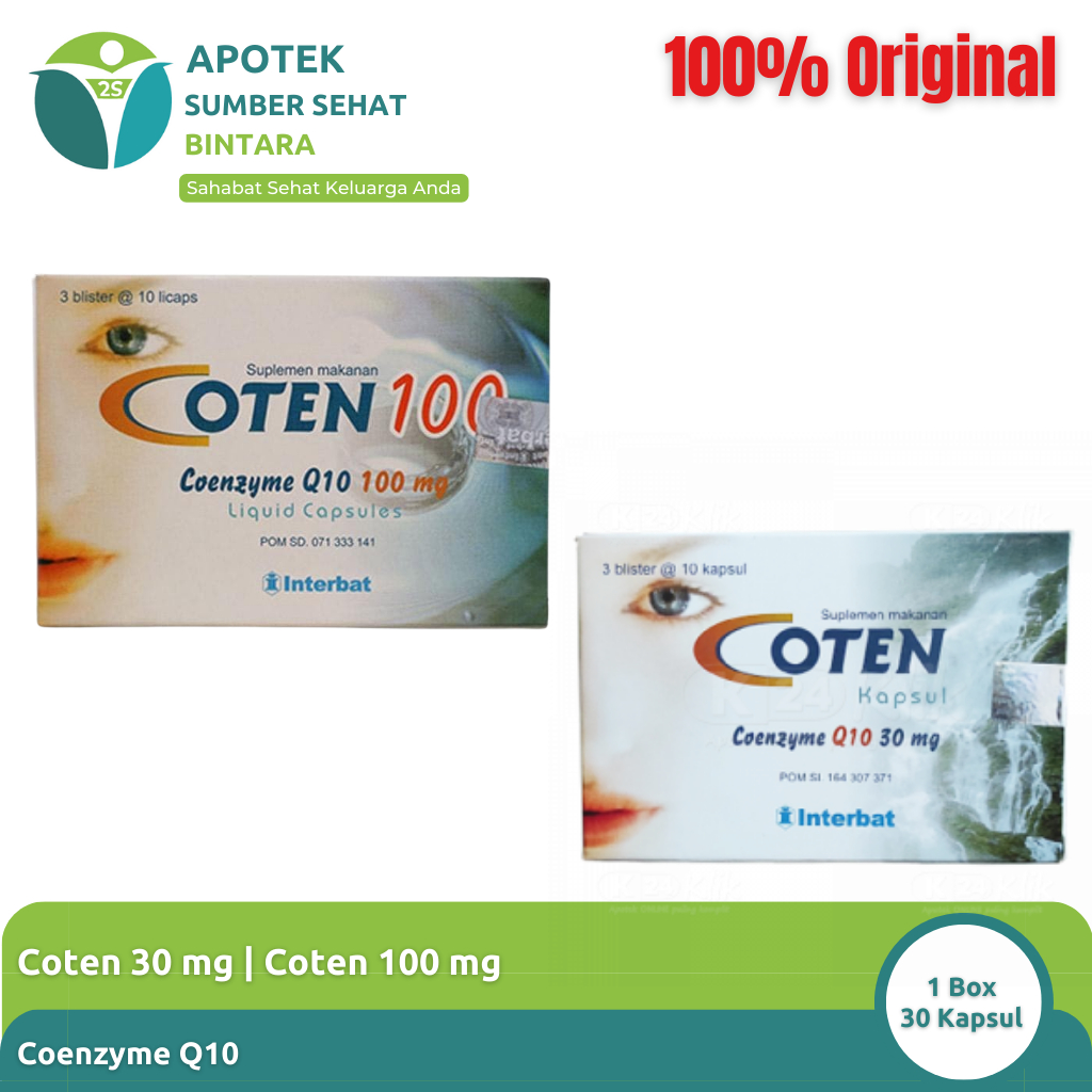 Coten 100 mg | Coten  30 mg – Suplemen Coenzyme Q10 untuk Energi & Vitalitas