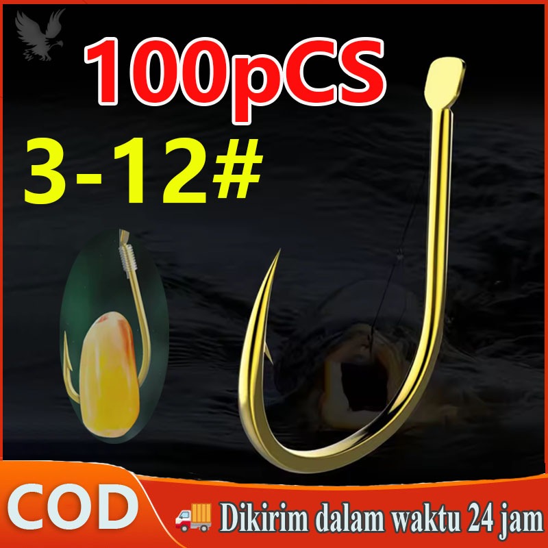 【COD】3-12# 100PCS kail pancing baja karbon tinggi yang kuat, kail pancing ikan mas yang kokoh, Kail 