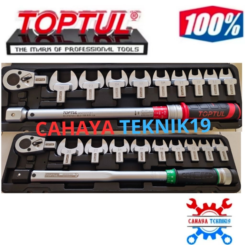 TOPTUL GAAI1101 KUNCI MOMENT PAS 40-210Nm 1/2" DR. Head-Interchangeable Spanner Torque Wrench Set 11