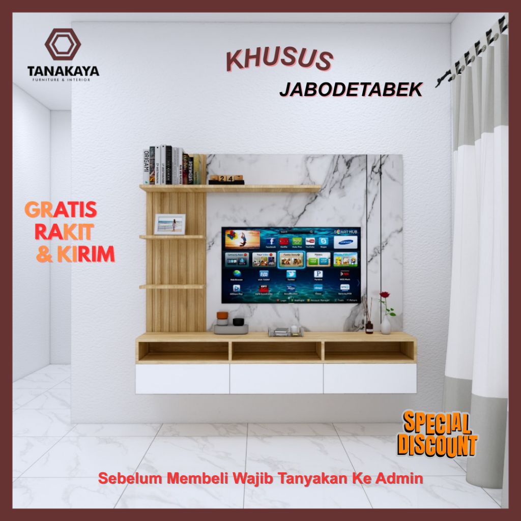 BACKDROP TV MODERN CLASIC - RAK DINDING TV - INTERIOR BEKASI HPL TACO KAYU BLOCKBOARD