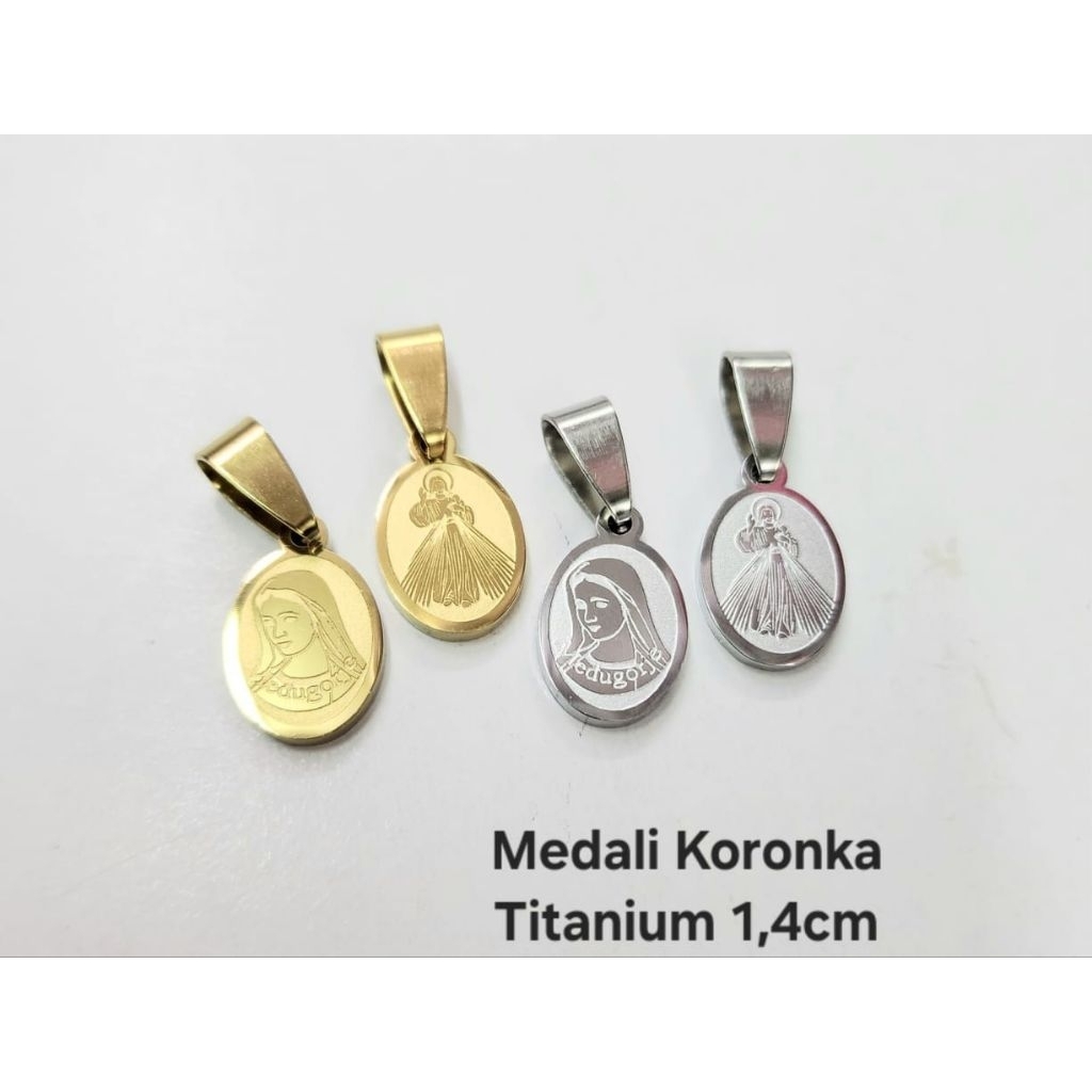 Liontin Medali Yesus Koronka Bunda Maria EMAS Titanium Stainless 1,2cm
