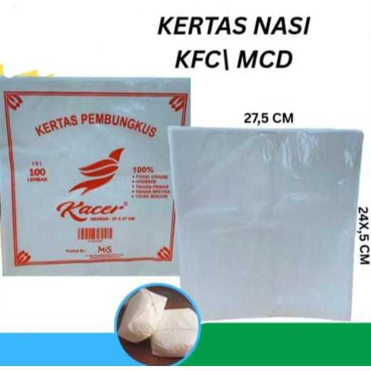 Kertas Nasi KFC Kertas MCD Kertas Burger Kebab Kertas Bungkus Nasi Kertas minyak 1 pak isi 100 Lemba