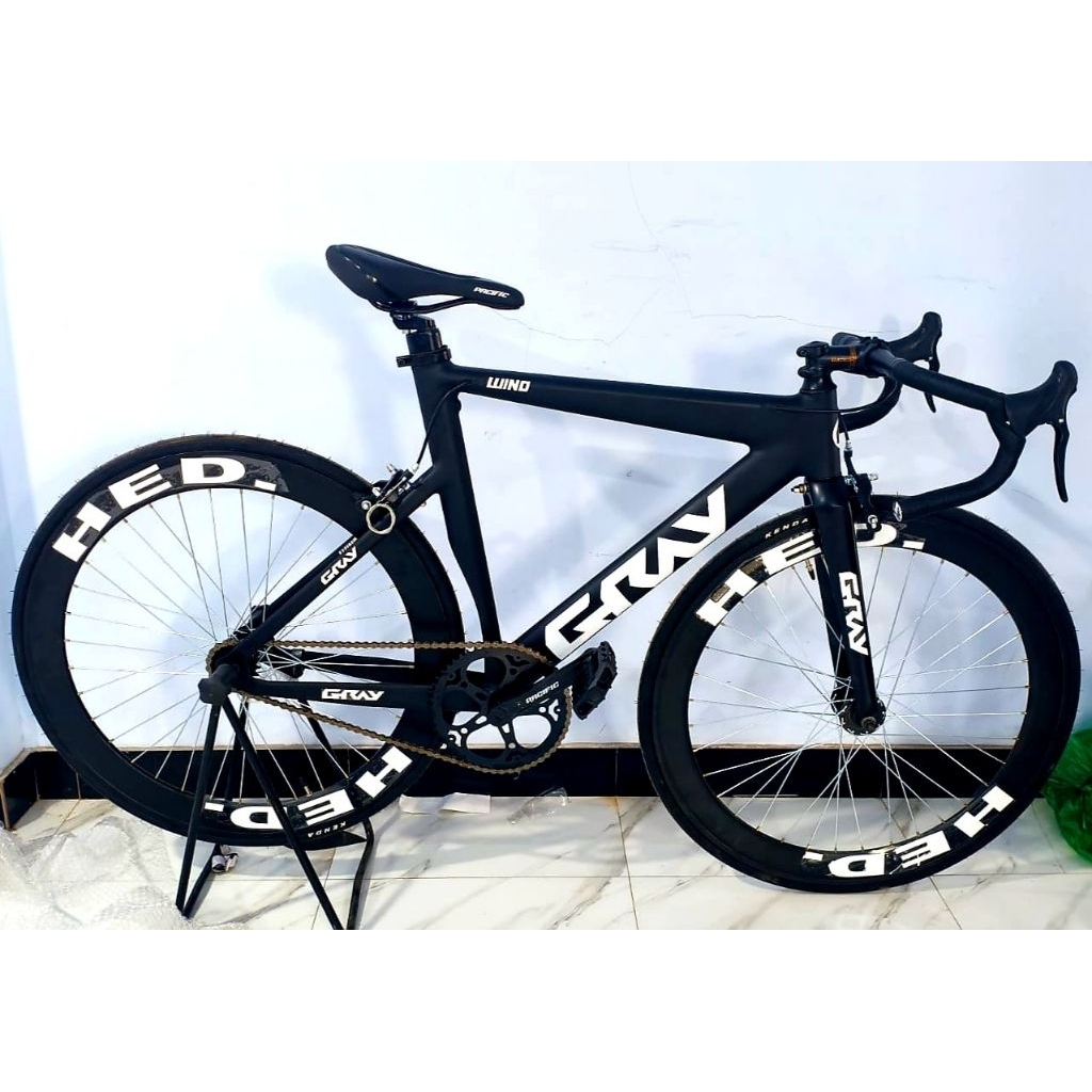 Fixie Gray Hitam Dengan Rims 60mm Sticker HED Dan Dua Rem Tangan Murah Meriah Siap Pakai ~ Warna Dan