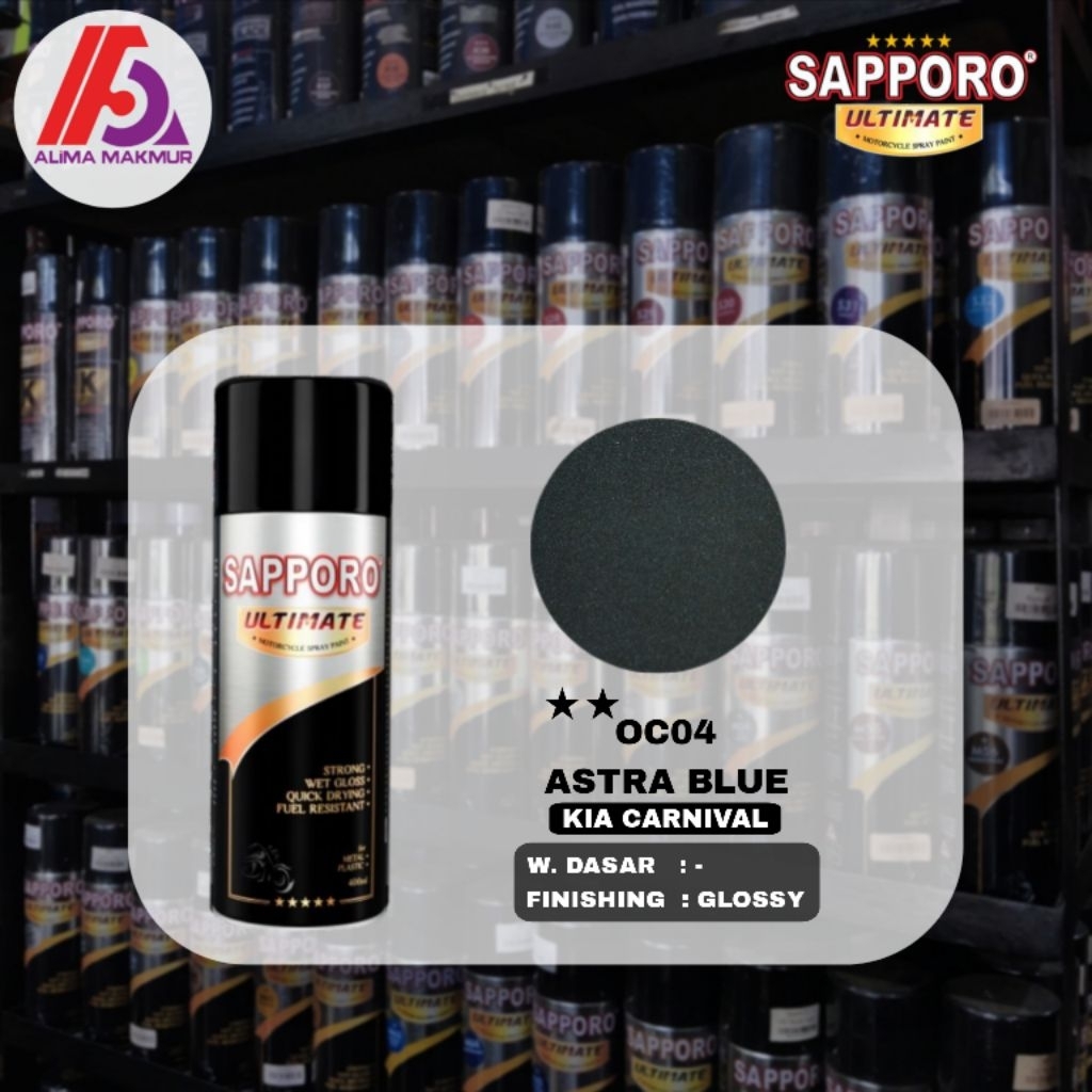 Sapporo Ultimate OC04 Astra Blue 400ml / Pilok Sapporo / Cat Semprot Sapporo / Cat Biru Metalik