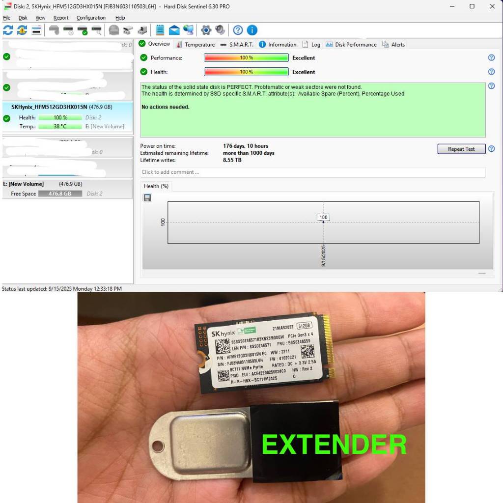 SSD 512GB SK Hynix HFM512G - 100% health, performance 100%