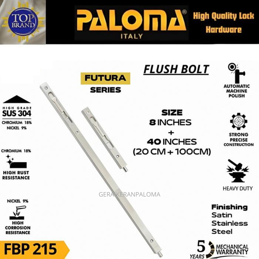 PALOMA FBP 215 Grendel Pintu Stainless SUS 304 Slot Pintu Grendel Tanam Pintu