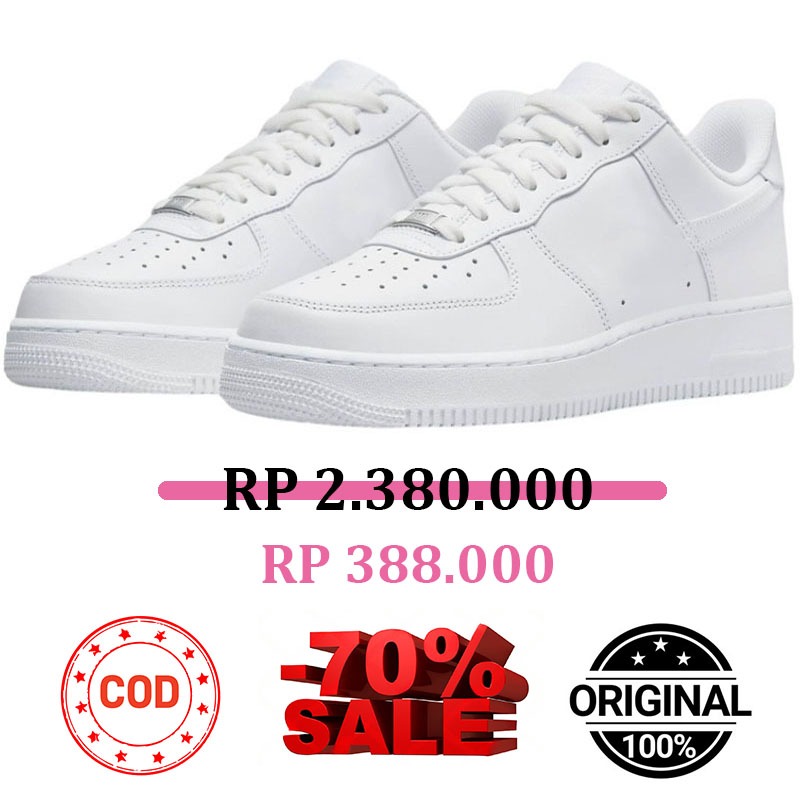 【READY STOCK】Sepatu Unisex AF1 Low Sneakers Putih Liar Casual Sepatu Olahraga Wanita Pria 100% ORI