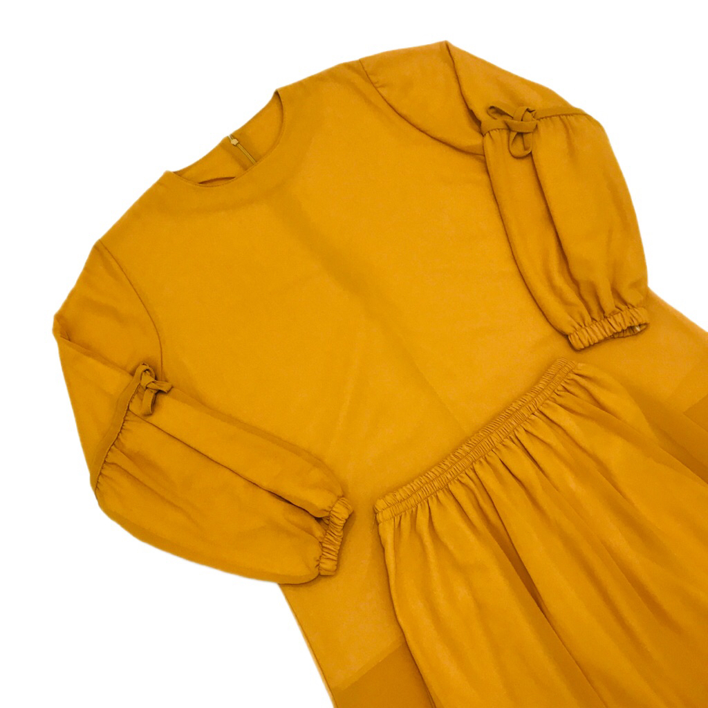 Setelan Blouse Tunik & Rok Mustard Polos Monokrom Wanita