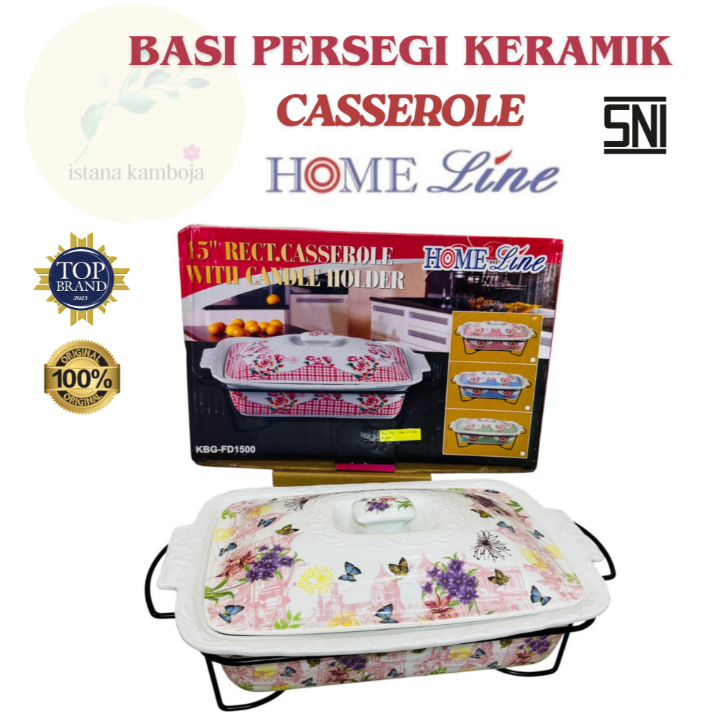 Keramik Casserole Homeline Basi Segi/Prasmanan/Food Warmer Rectangular - Wadah Saji Penghangat