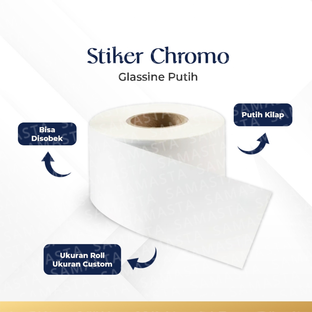 Stiker Chromo Glassine Putih - Bisa Disobek, Warna Putih Kilap, Ukuran Roll dan Custom