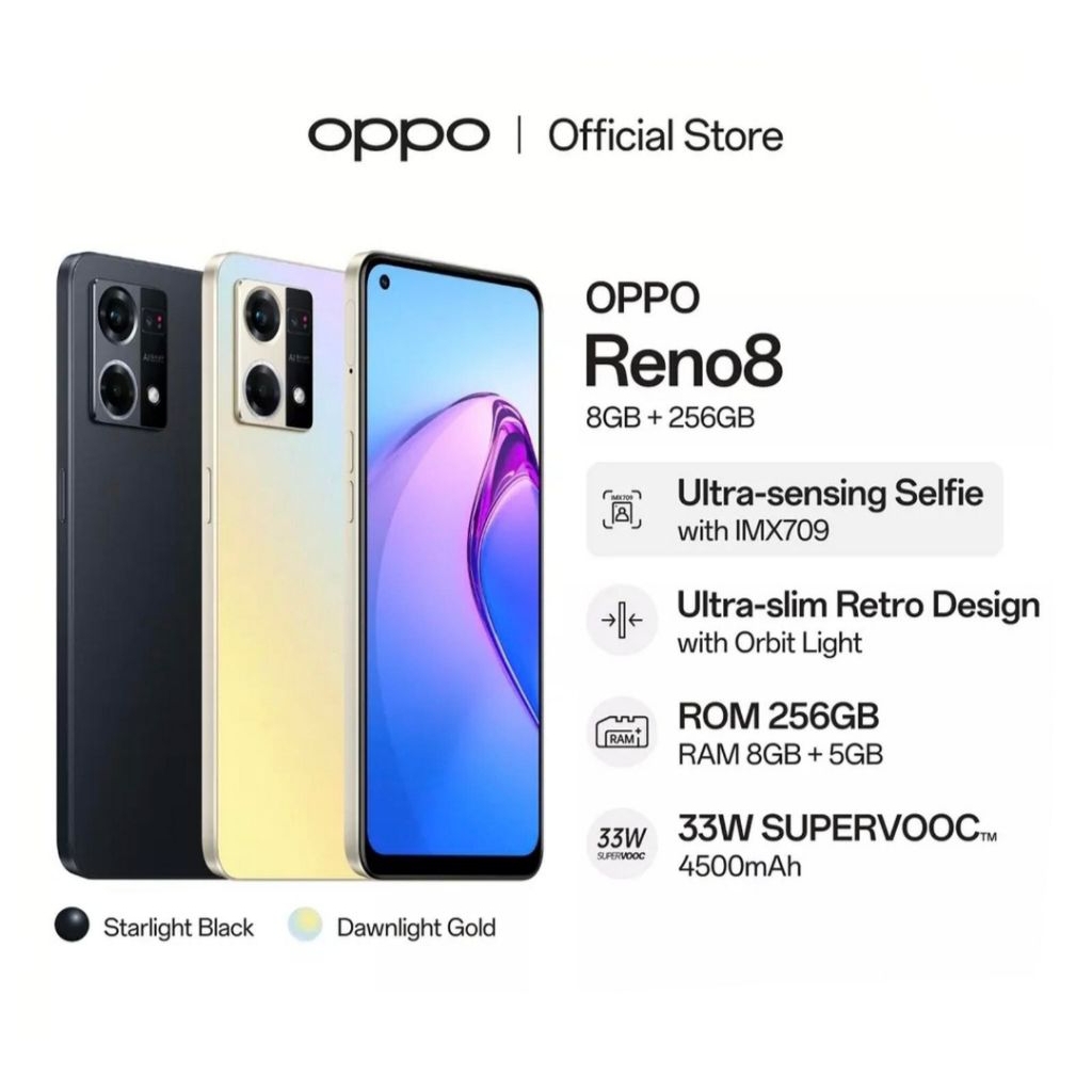 HP OPPO RENO 8 8/256 GB - OPPO RENO 8 RAM 8GB ROM 256GB GARANSI RESMI