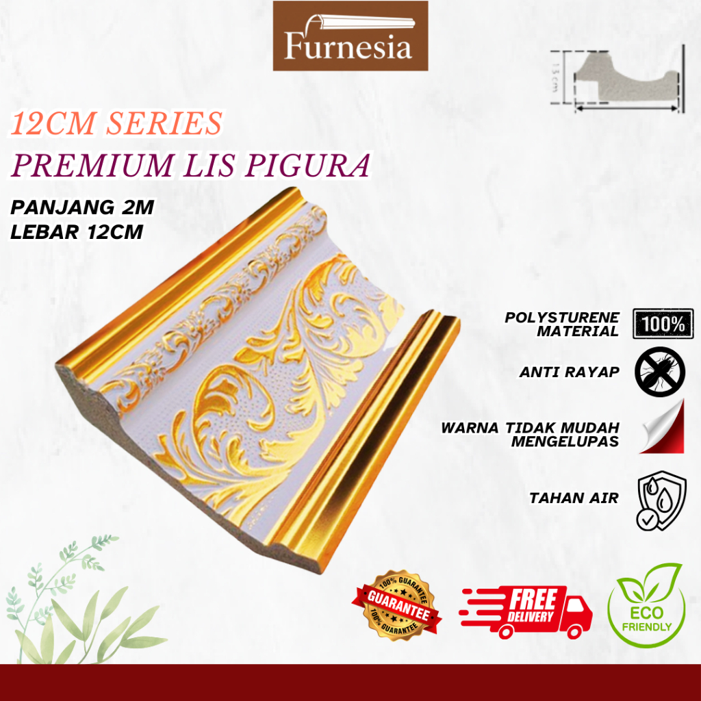 FURNESIA Material Bingkai Lis Pigura / Lis Plafon / Lis Profil / Lis tembok PVC 12CM Series Premium 