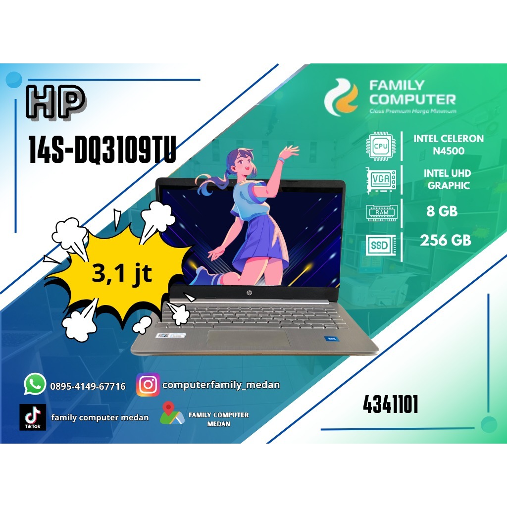 HP 14S-DQ3109TU | INTEL CELERON N4500 | INTEL UHD GRAPHIC | 8GB | 256GB