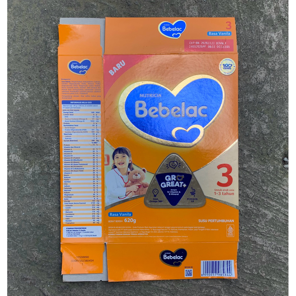 kardus susu bebelac3 620g (bekas)
