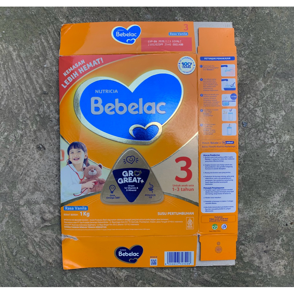 kardus susu bebelac3 1kg (bekas)