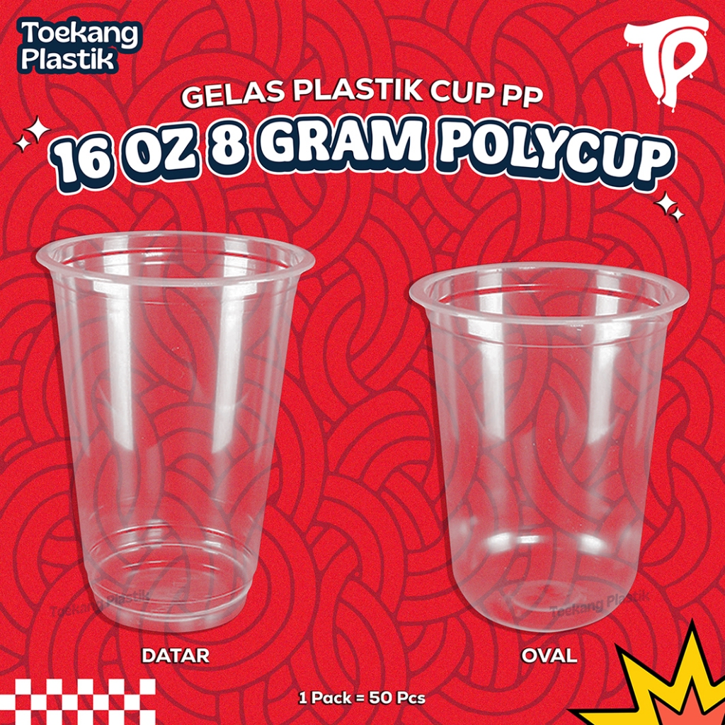 1 DUS / 1.000 Pcs - Gelas Plastik Cup PP 16oz 8gram Polycup ( DATAR & OVAL )