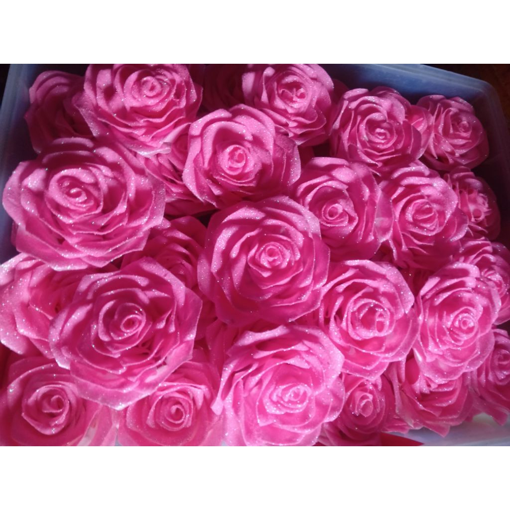 

[7CM] BUNGA SATIN PINK FULL GLITTER PREMIUM MURAH, BUKET PITA SATIN