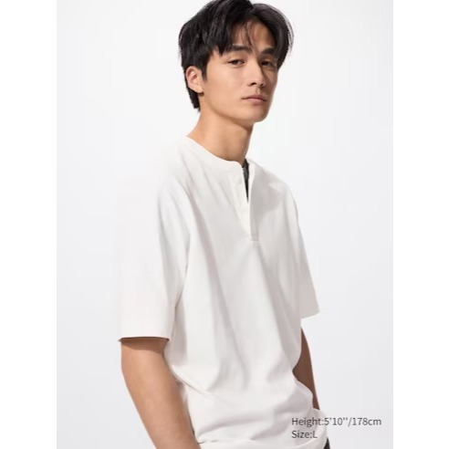 Kaos Uniqlo T-Shirt Dry Waffle Kerah Henley 475361 Original Kaos Pria Fit reguler keren