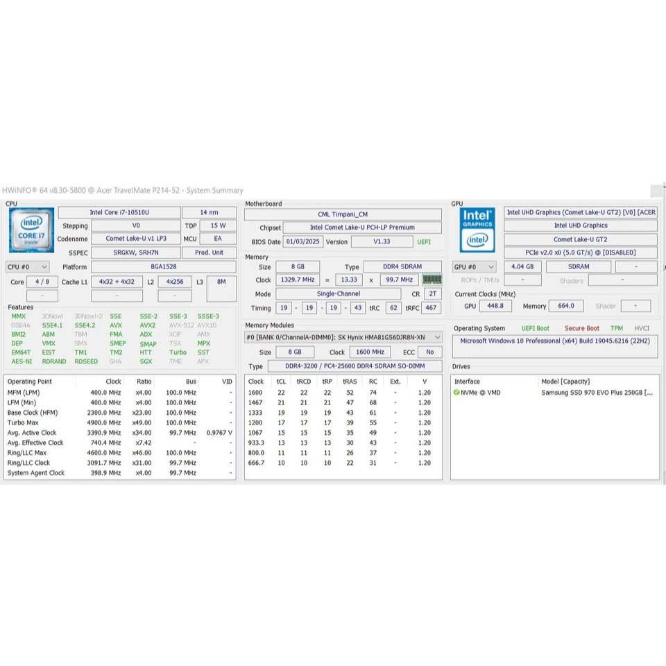 Laptop Second Acer TravelMate P214-52 | i7-10510U | 8GB RAM | 256GB SSD | 14” FHD