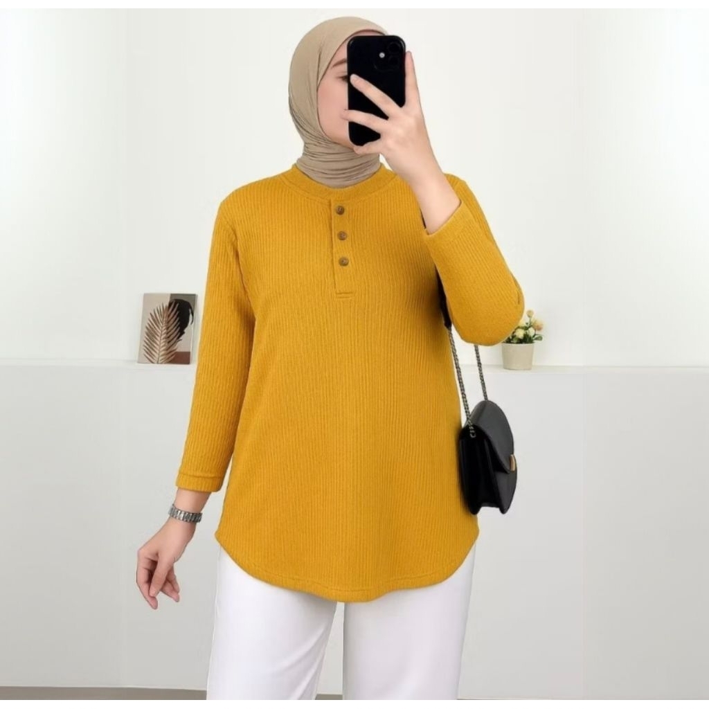 ATASAN WANITA KERAH SHANGHAI / KAOS POLOS WANITA KANCING 3 / BLOUSE WANITA OVAL