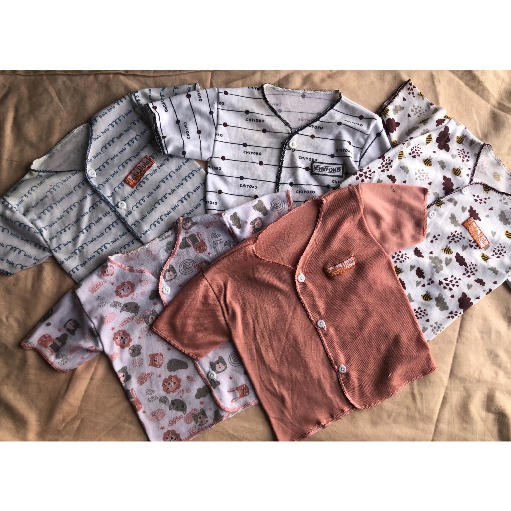 3 PCS BAJU bayi tangan PENDEK cewek cowok motif RANDOM umur 0-6 bulan