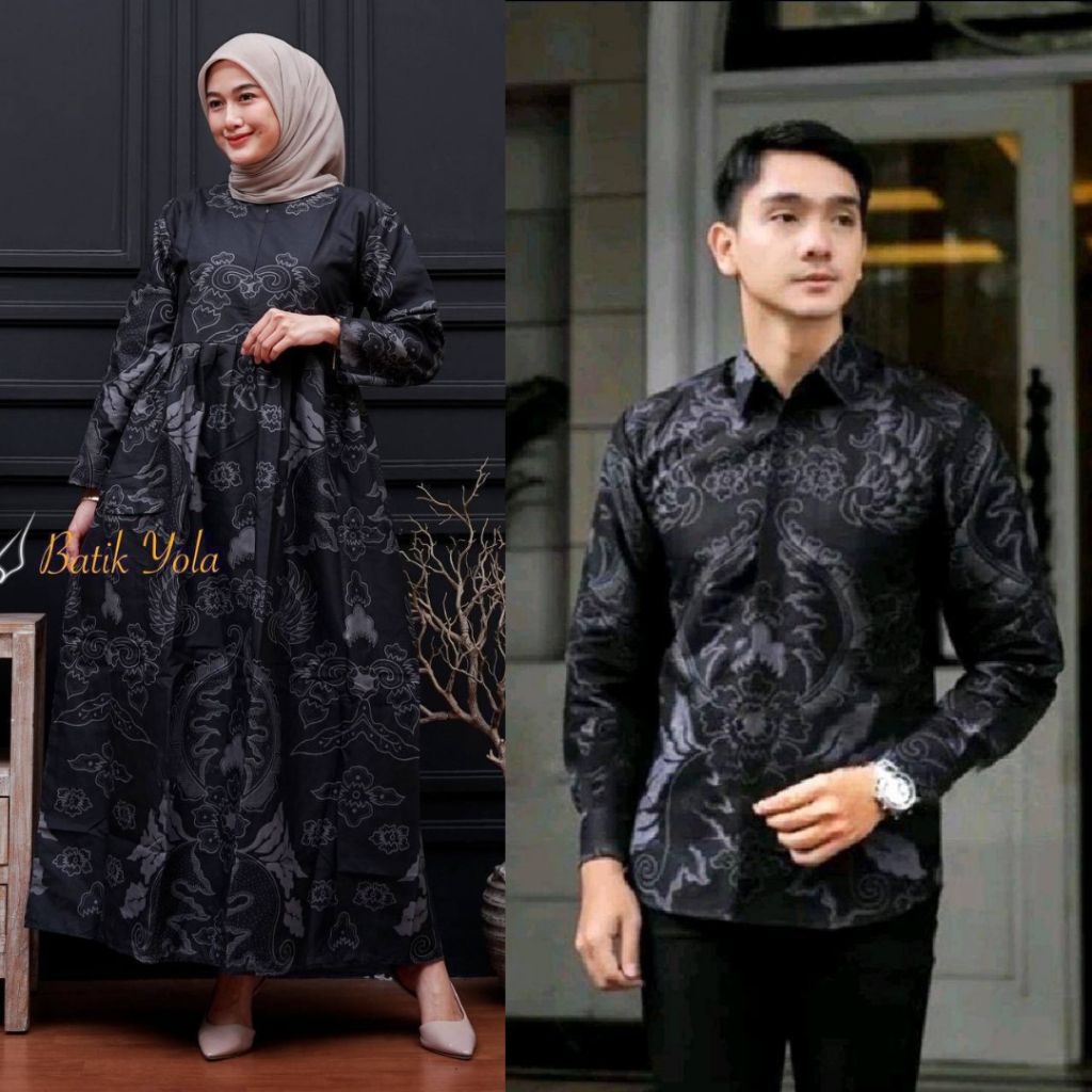 Smdstore Gamis Batik Coupel Pasangan Polymicro Mahkota Abu  Standar Jumbo