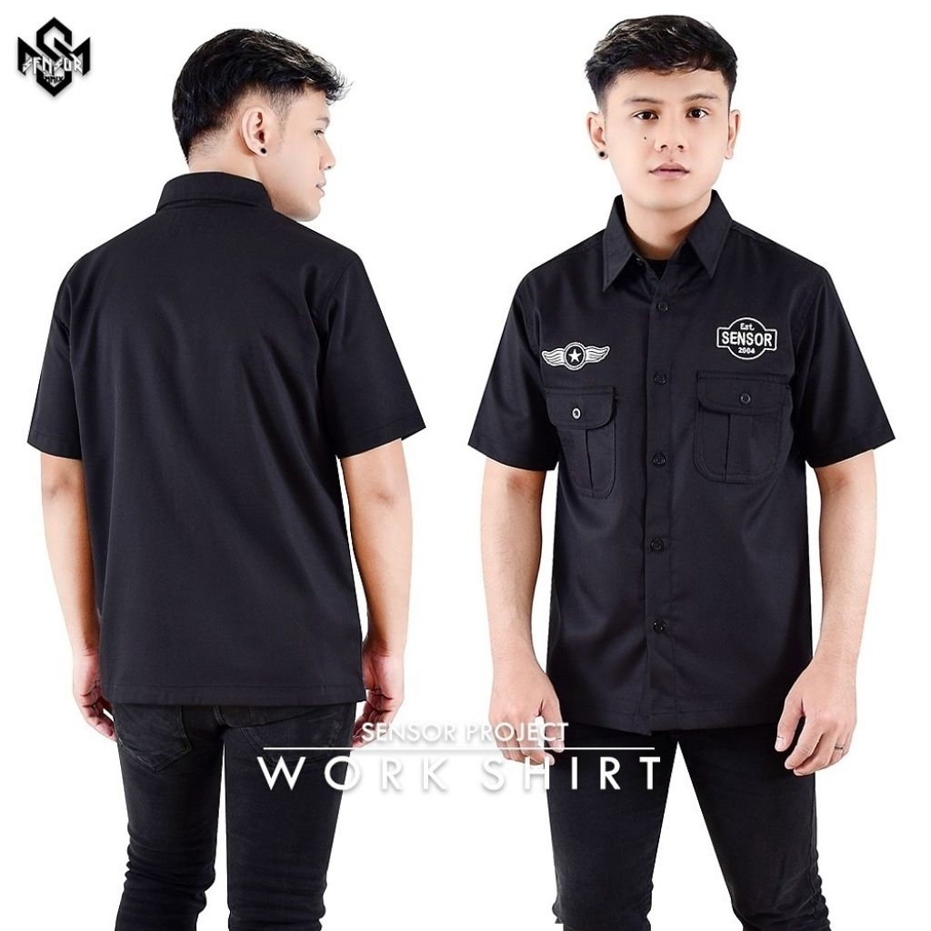 kemeja workshirt hitam pria