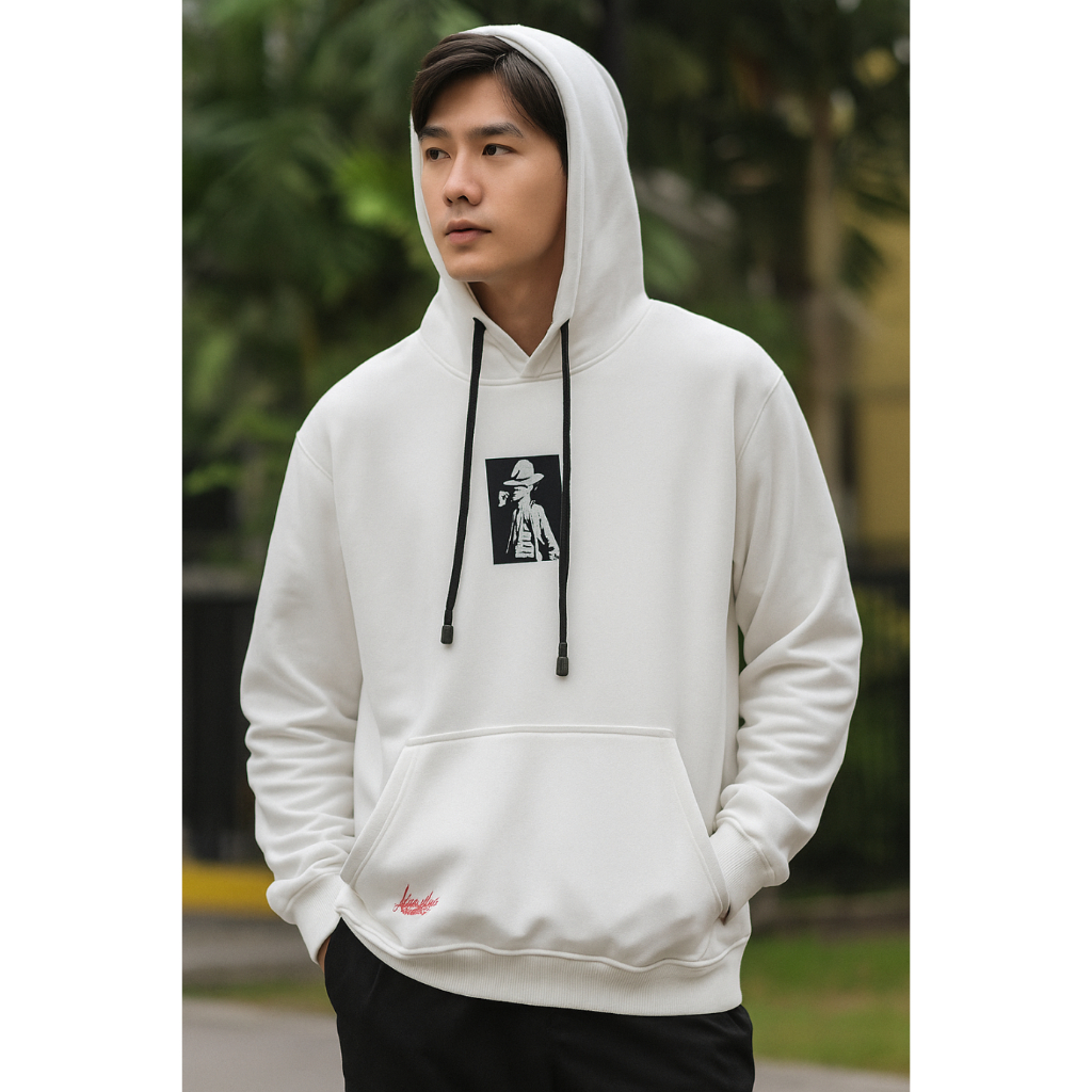 Hoodie streetwear simple kachios warna putih sablon one piece