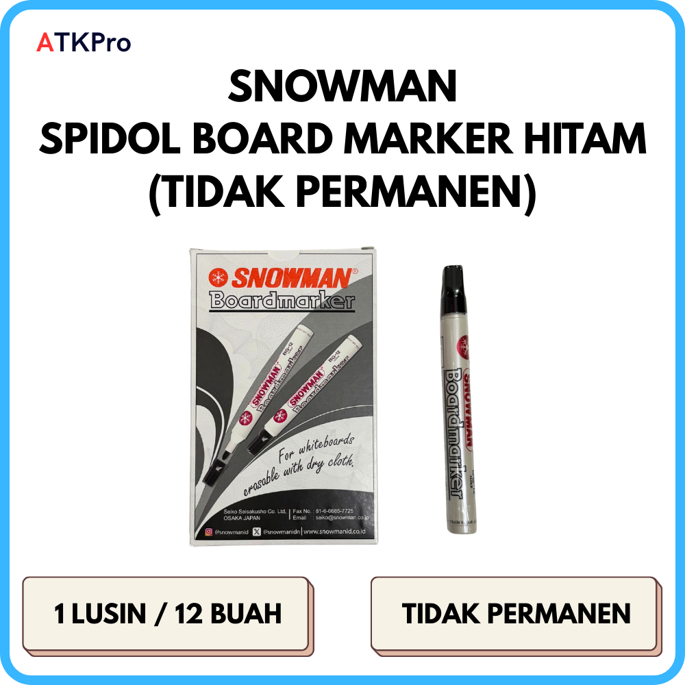 Spidol Whiteboard Snowman Hitam Biru Merah 1 LUSIN / 12 PCS | Snowman Spidol Papan Tulis 1 Lusin