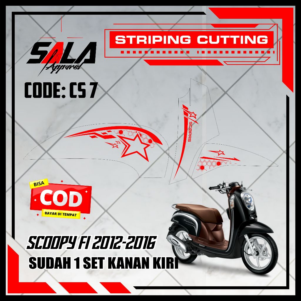 striping cutting scoopy fi 2012-2016 bintang kekinian stiker cuting timbul motor stars SCUT-7