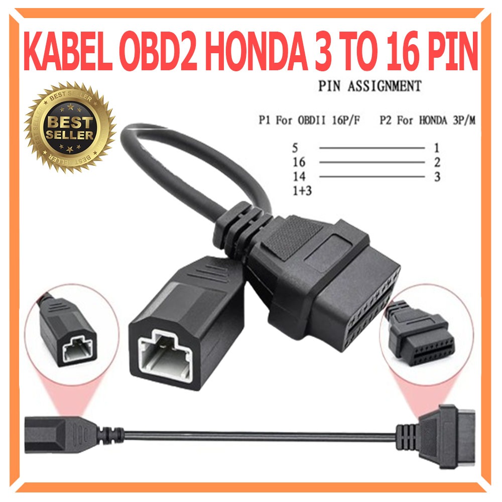 Kabel Adapter Adaptor Converter OBD OBD2 Honda 3 to 16 pin Diagnostic Scanner ECU Mobil