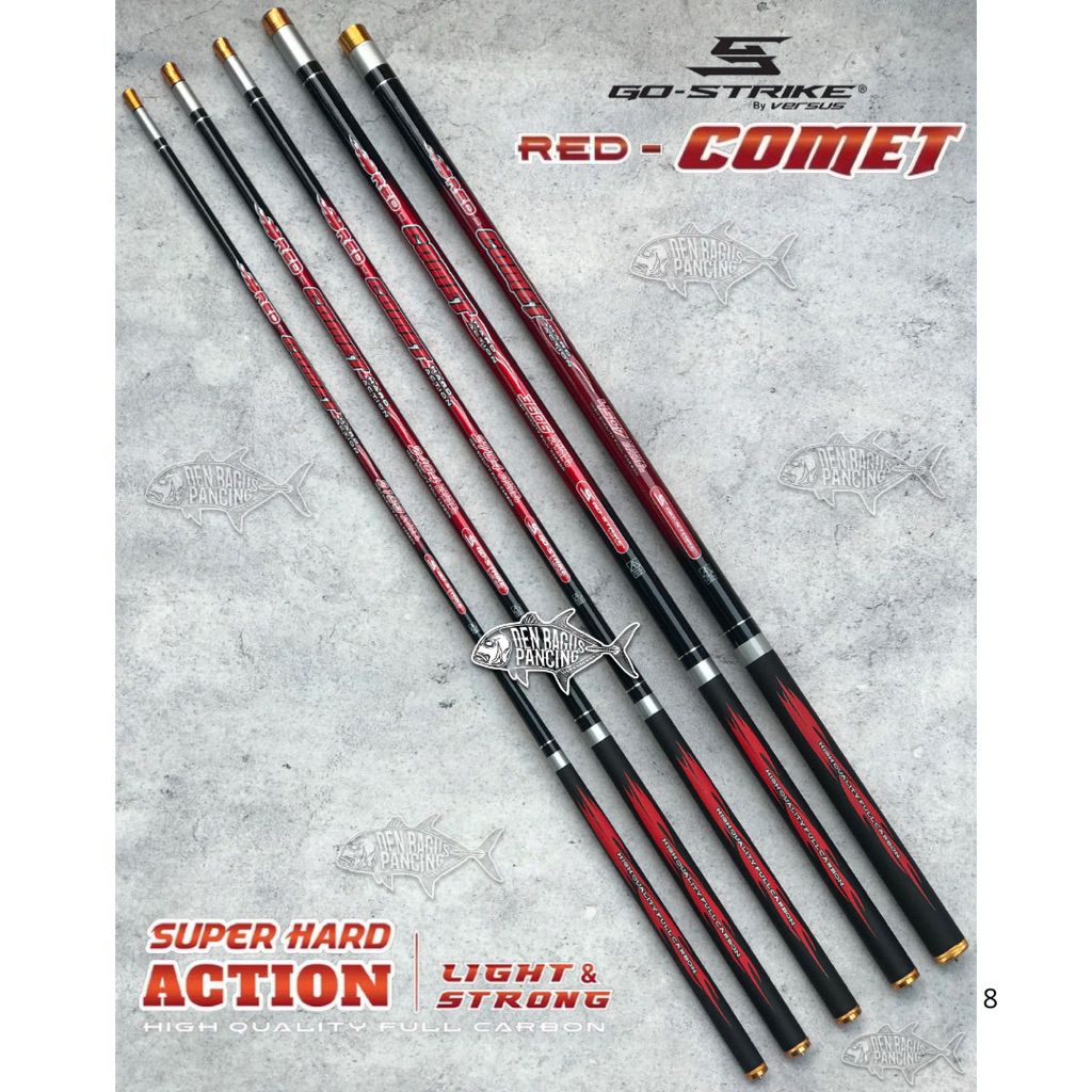 Joran Tegek Carbon Kaku Ringan Super Hard Versus Red Comet Go Strike 210 240 270 300 360 450 540 Cm