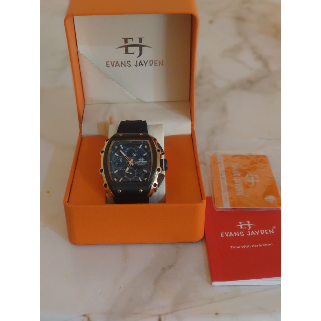 Jam tangan Pria  Evans Jayden 9599 Rubber strap original