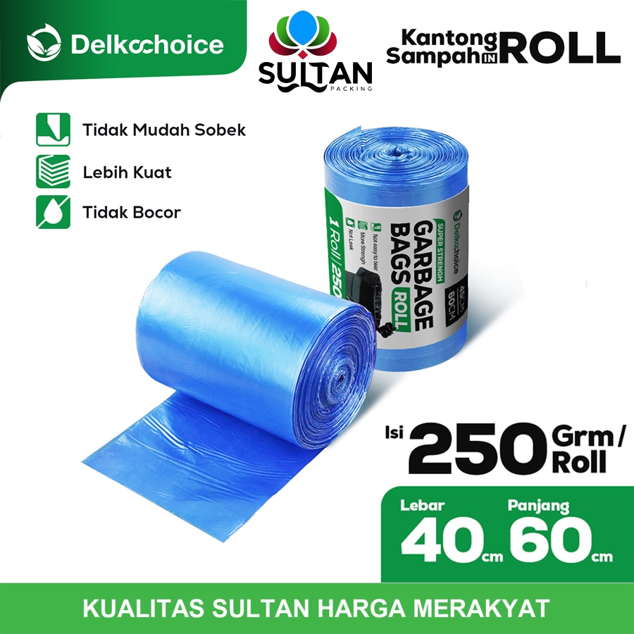 Kantong Jumbo Plastik Sampah Roll Biru Trash Bag Delkochoice 40x60cm