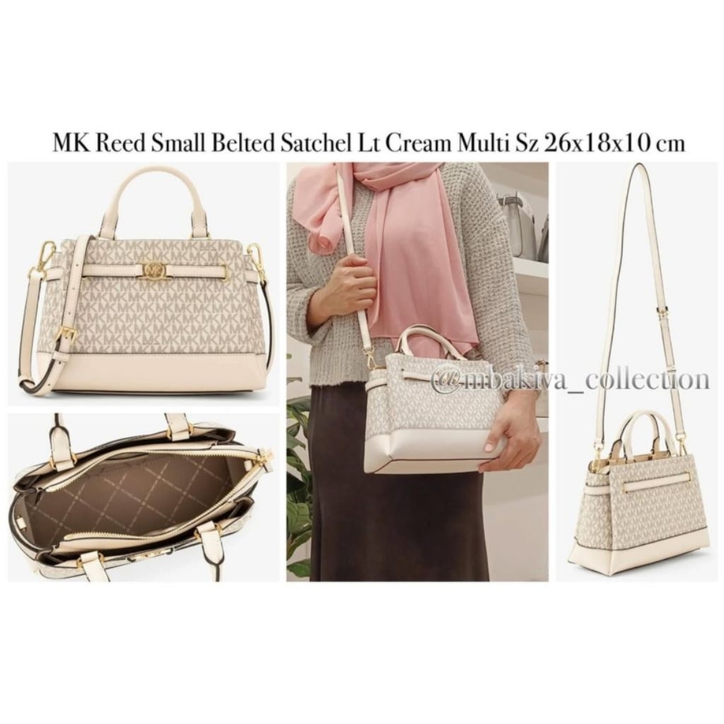 MK Reed Small Belted Satchel Lt Cream Multi