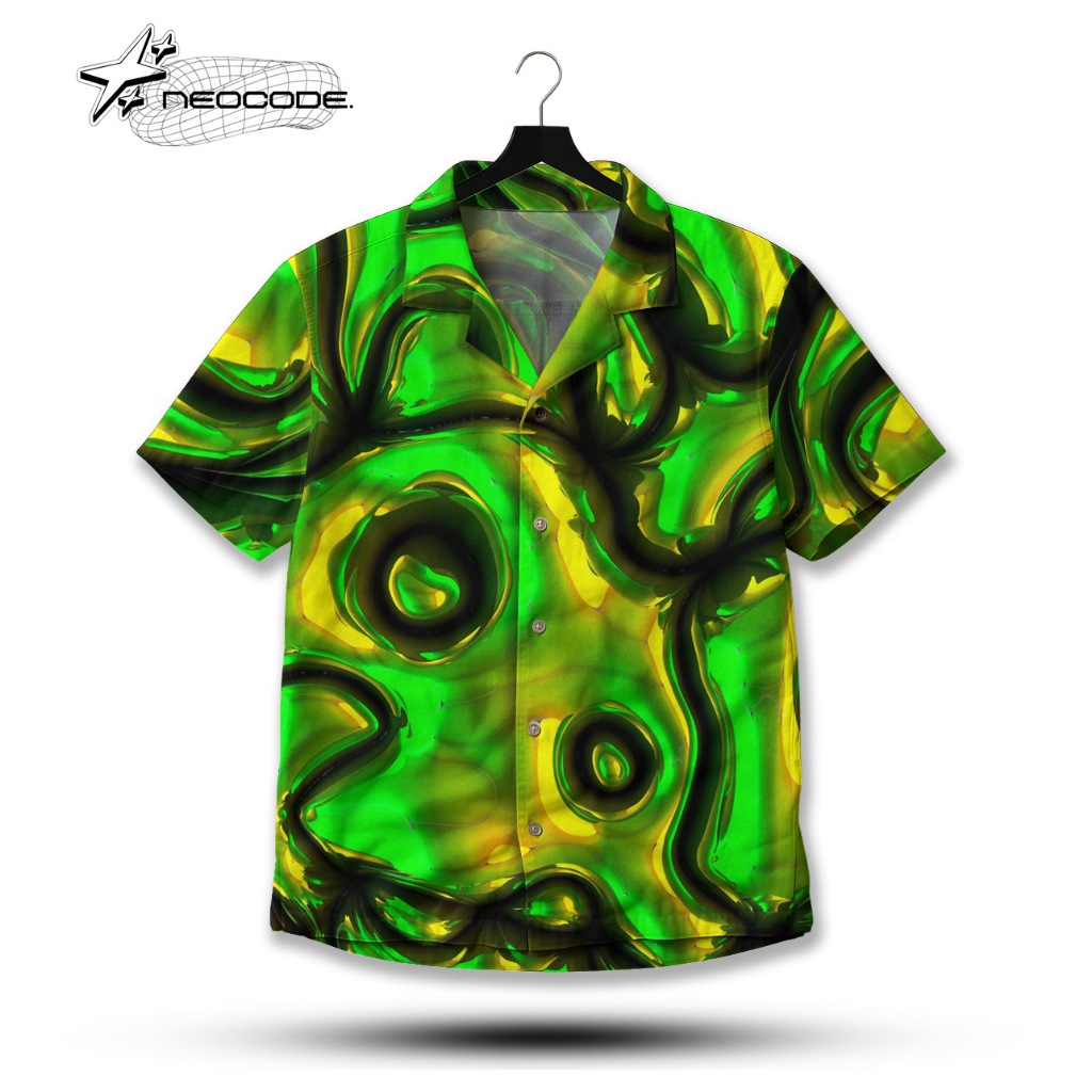 NEOCODE Kemeja Pendek Motif Abstrak Psychedelic Hijau Kuning – Shirt Aesthetic Art Unisex | ND-05