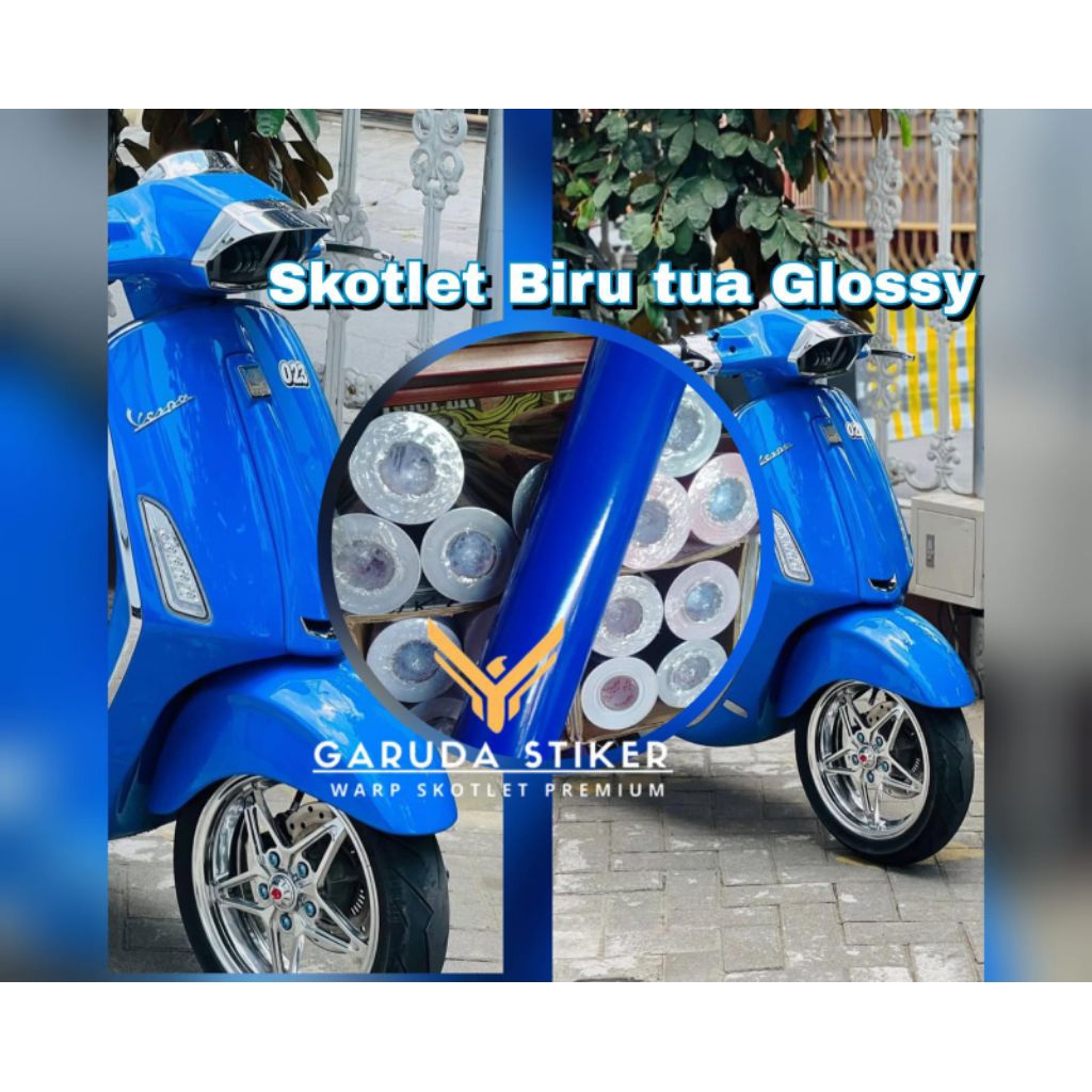Skotlet Motor Biru Tua Glossy Stiker Skotlet Motor Glossy