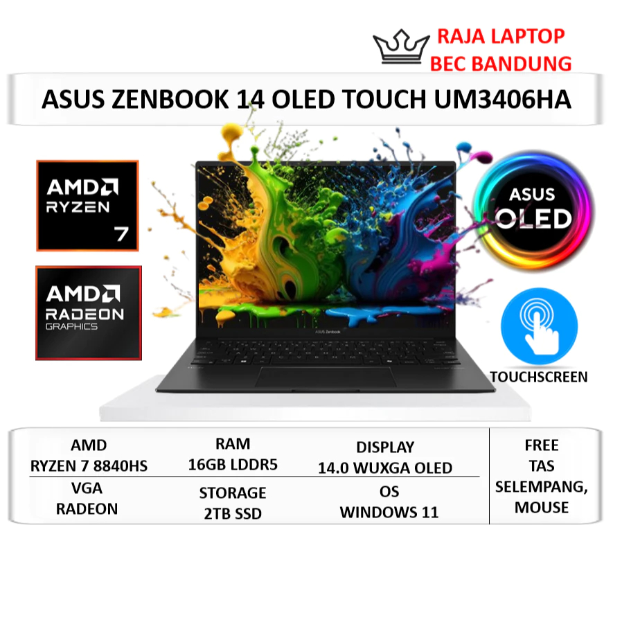 Laptop ASUS ZENBOOK 14 OLED UM3406HA Ryzen 7 8840HS 16GB 2TB SSD 14 WUXGA OLED Touch Windows 11