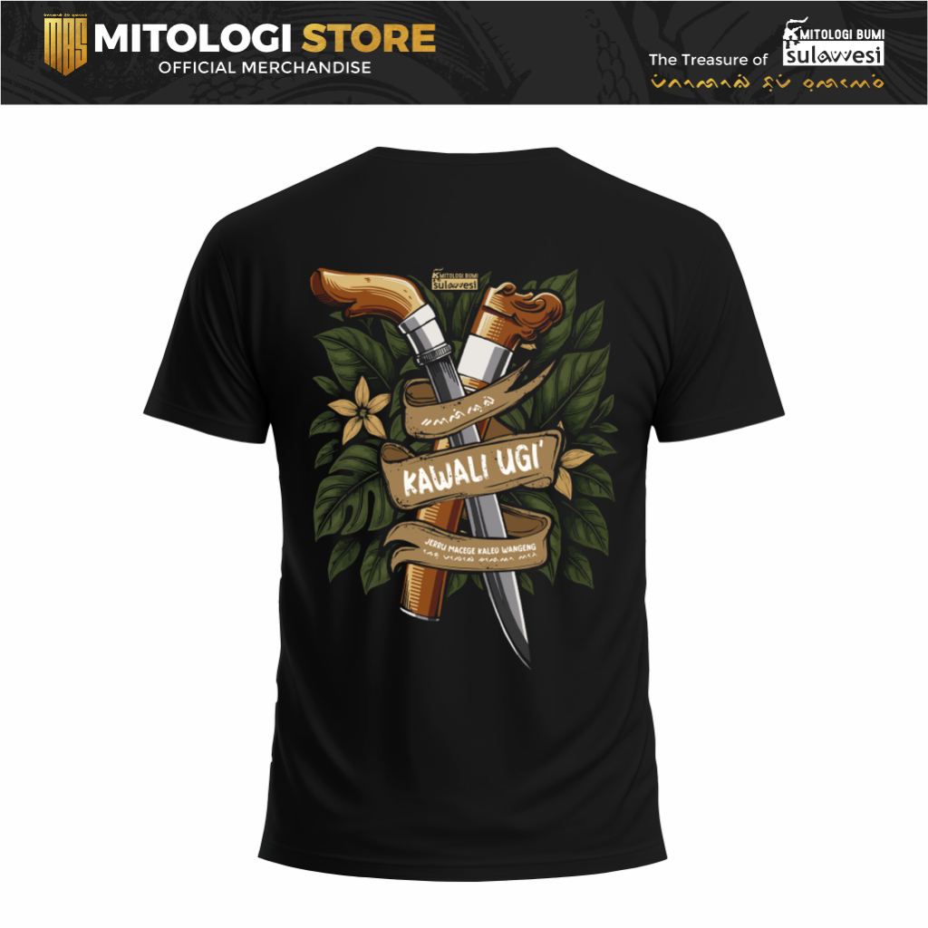 Kaos Mitologi Bumi Sulawesi - Badik Kawali Ugi - 100% Katun Premium 24s - Bugis Makassar